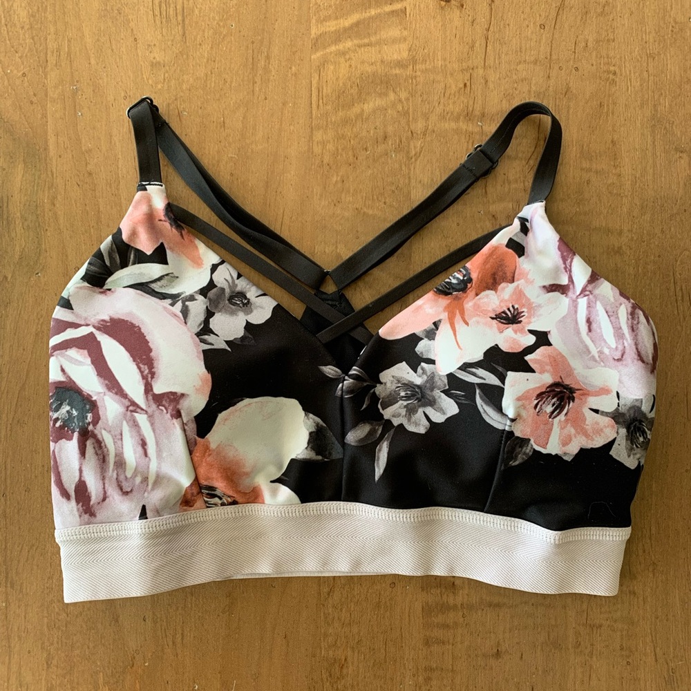 Zella Floral Crossed Strap Sports Bra